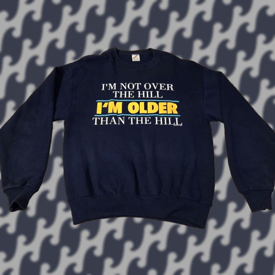 Jerzees VINTAGE Jerzees Sweatshirt M Men Crew Neck Long Sleeve Black Graphic Print Funny Humor 80s Over What Hill Size US M / EU 48-50 / 2 - 1 Thumbnail