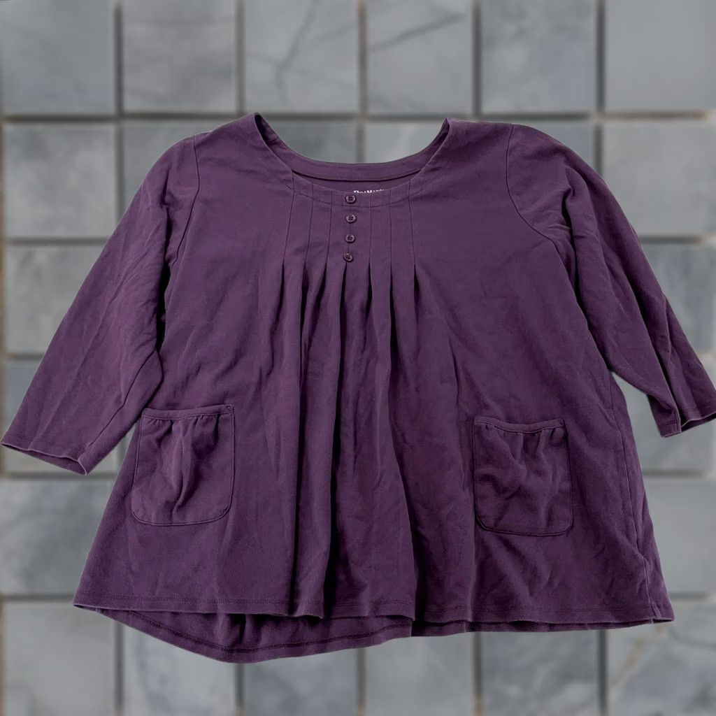 Vintage Roaman's Shirt Womens 4X Purple Pleated 3/4 Sleeve Pockets Tunic A-Line Size XXL / US 16-18 / IT 52-54 - 1 Thumbnail
