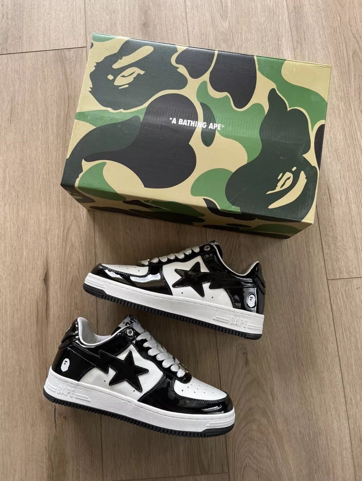 Bapesta Ape Face Patent Leather Shoes in Black, Men's (Size 10)
