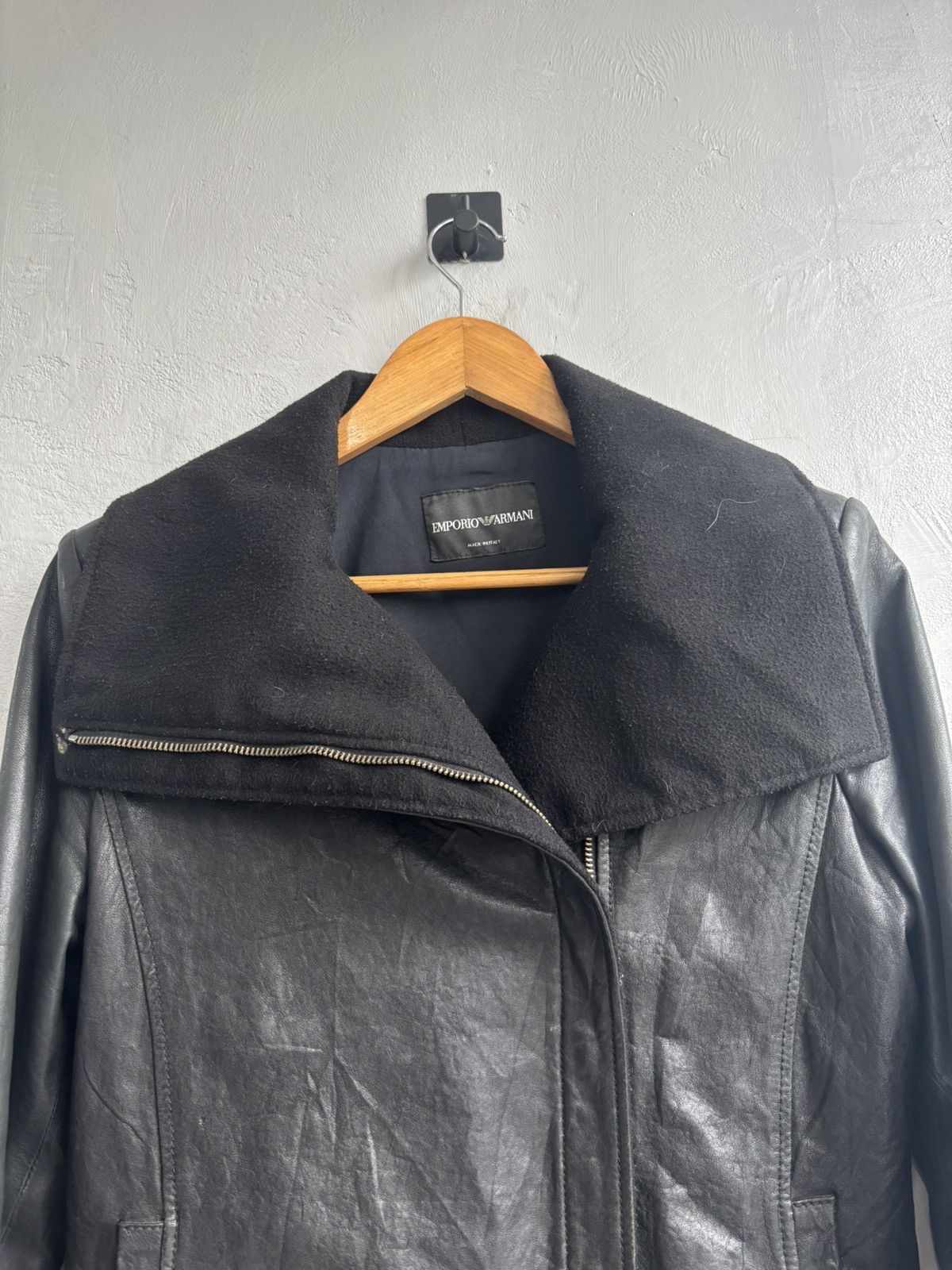Emporio Armani Emporio Armani 2009 asymmetrical high neck leather jacket Size US S / EU 44-46 / 1 - 8 Thumbnail