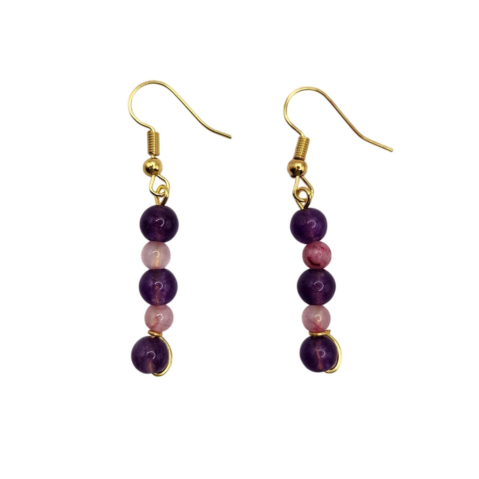 Other Handmade Purple Agate & Persian Pink Jade Dangle Earrings 2" Size ONE SIZE - 6 Thumbnail