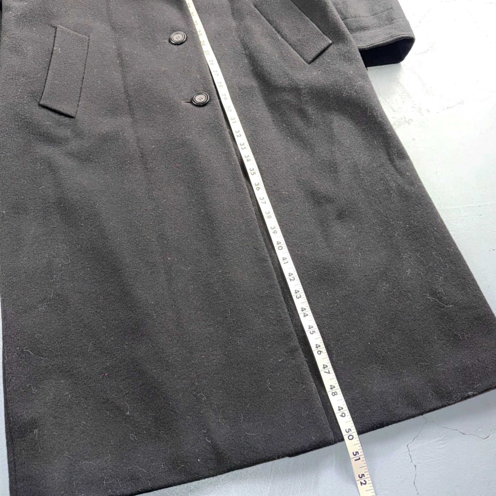 Brooks VINTAGE Out Brook Coat Wool Black Long Button Up Woman's 12 80s 90s City Classic Designer 90s Womens Overcoat Tweed Lined Pockets Buttoned Coat Size XL / US 12-14 / IT 48-50 - 7 Thumbnail