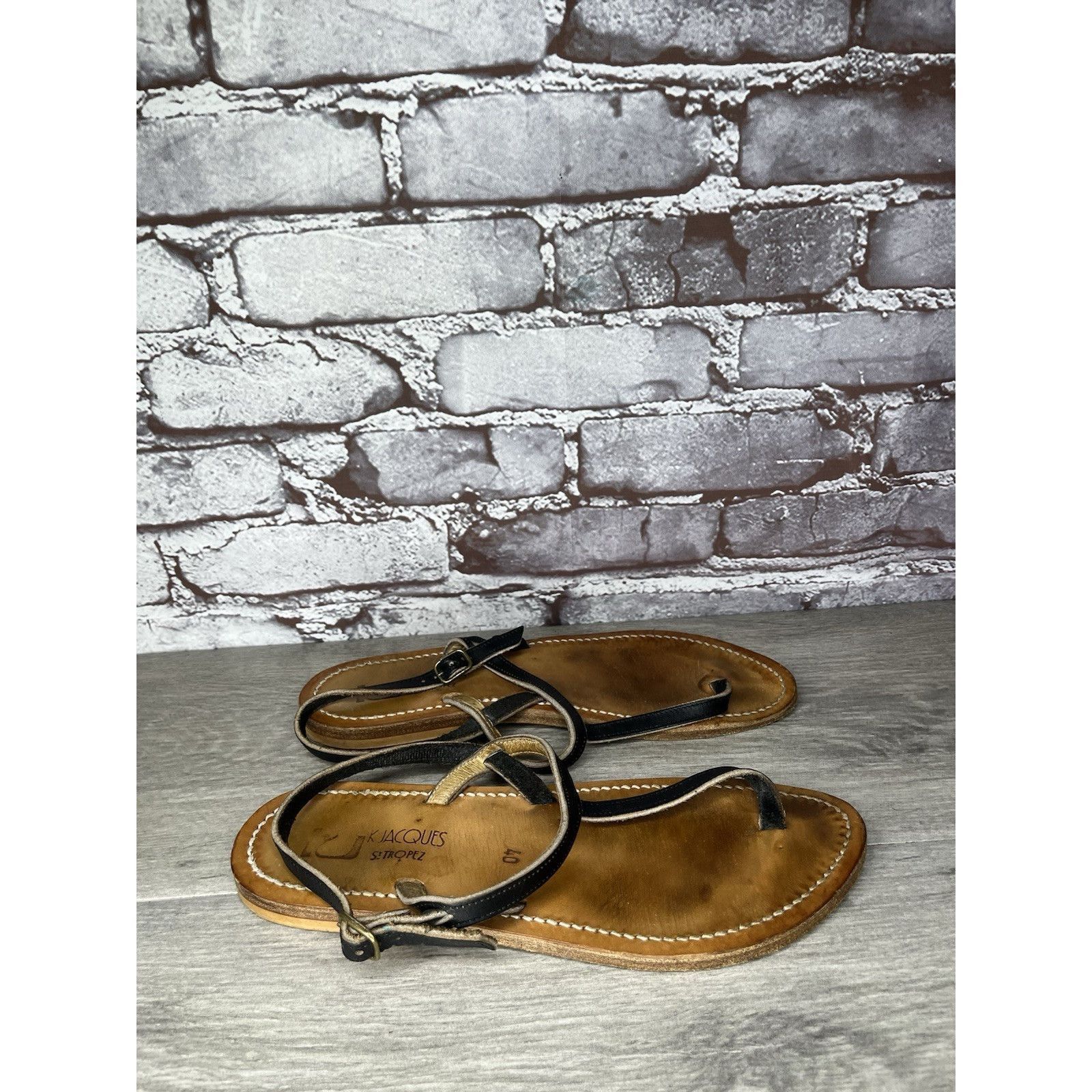 Jacques Lemans K Jacques Picon Black Leather Flat Thong Strap Sandals Women Size US 9.5 / IT 39.5 - 14 Thumbnail