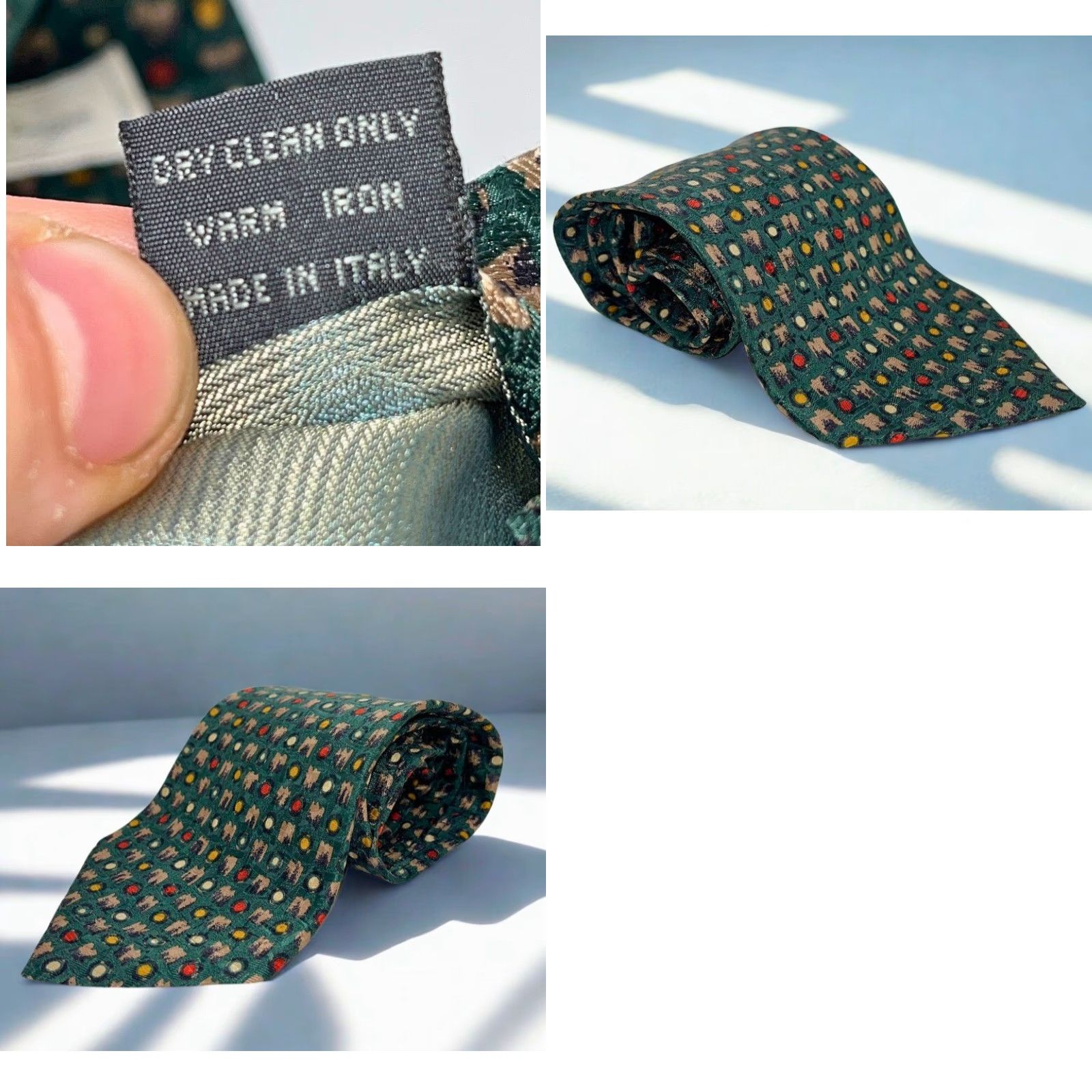 Ermenegildo Zegna VINTAGE Ermenegildo Zegna Soft 100% Silk Tie Abstract Geometric Pattern Italy Men One Size Green Tan Gold Red Ivory Classic Width 57"-60" Size ONE SIZE - 8 Thumbnail
