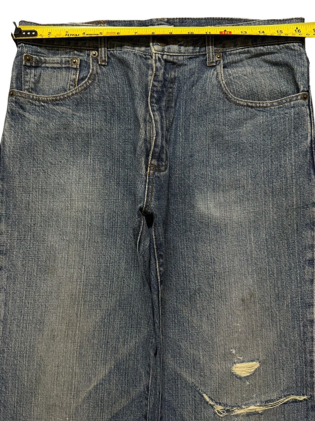 Hanes Vintage 90s Hanes Blue Faded Wash Distressed Wide Leg Baggy Size US 32 / EU 48 - 8 Thumbnail