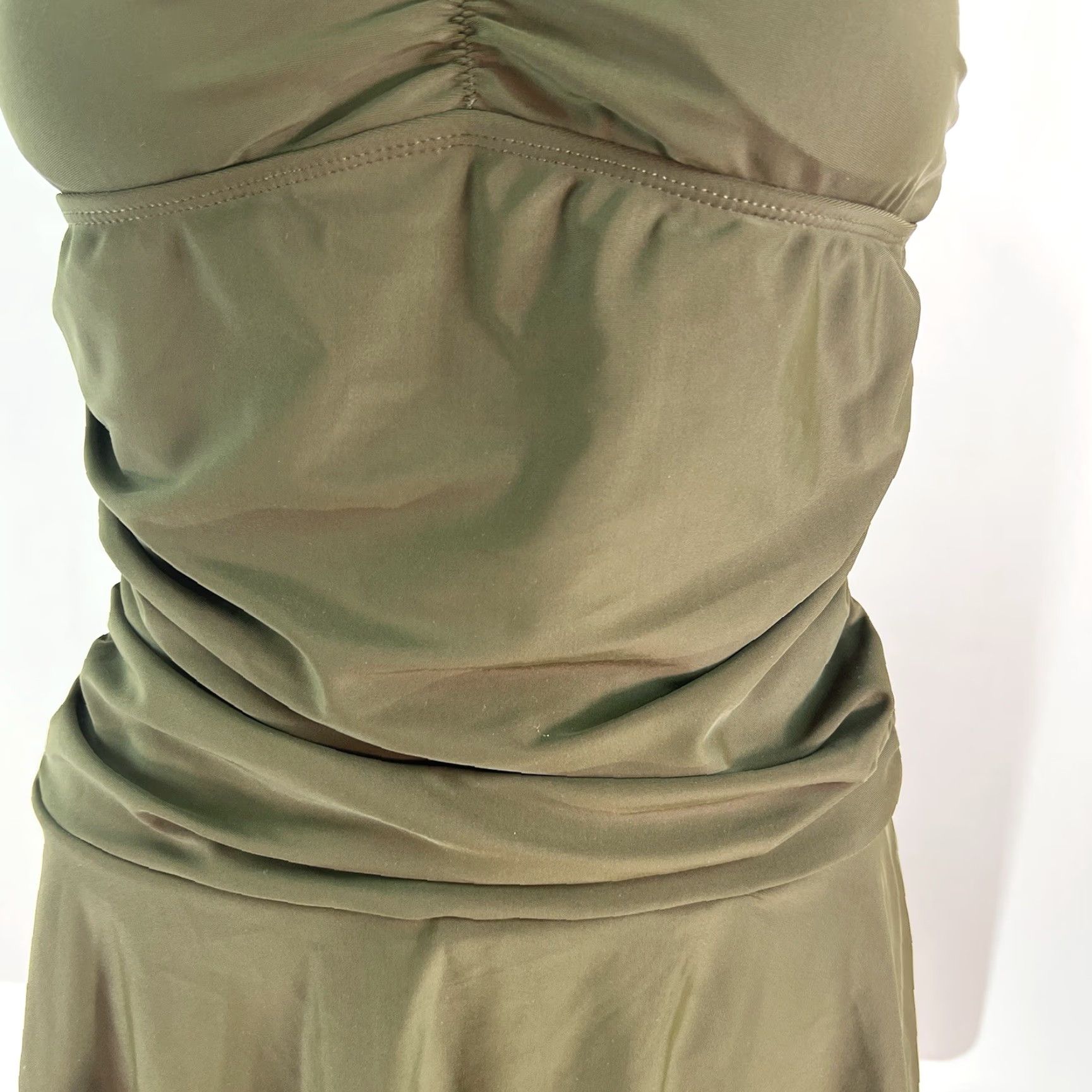 Vintage VINTAGE Tempt Me Women's One Piece Skirt Swimsuit Retro Ruched Army Green Medium Size 32" / US 10 / IT 46 - 3 Thumbnail