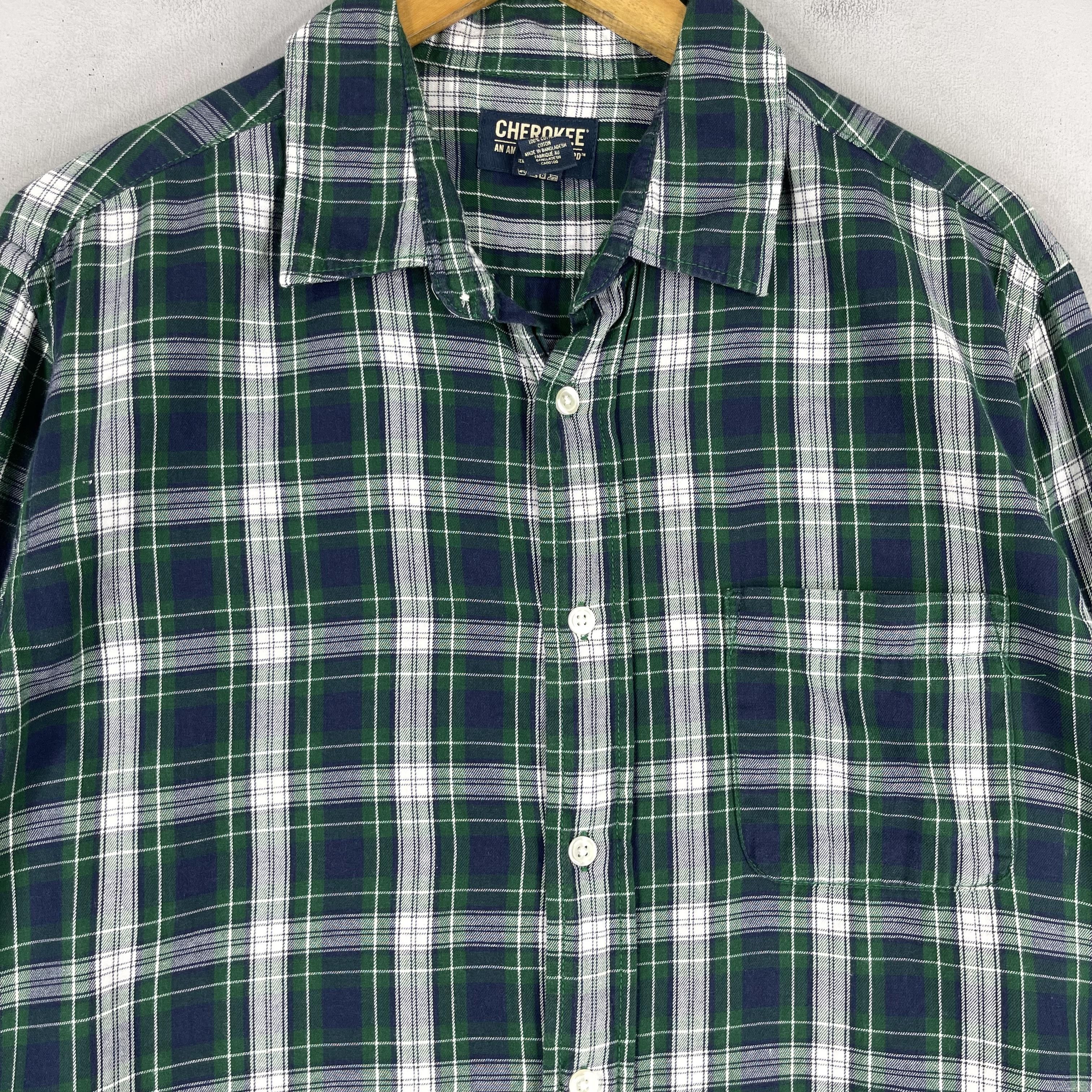 Cherokee × Flannel Vintage Plaid Checkered Green Tartan Flannel Button Up Size US L / EU 52-54 / 3 - 2 Thumbnail