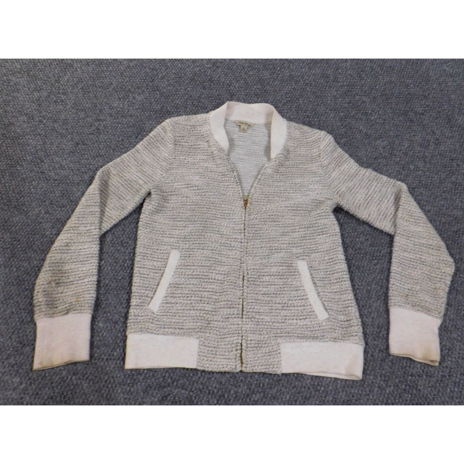 Lucky Brand Lucky Brand Jacket Womens XS Beige Zip Stretch Geometric Knit Bomber Size XS / US 0-2 / IT 36-38 - 2 Thumbnail