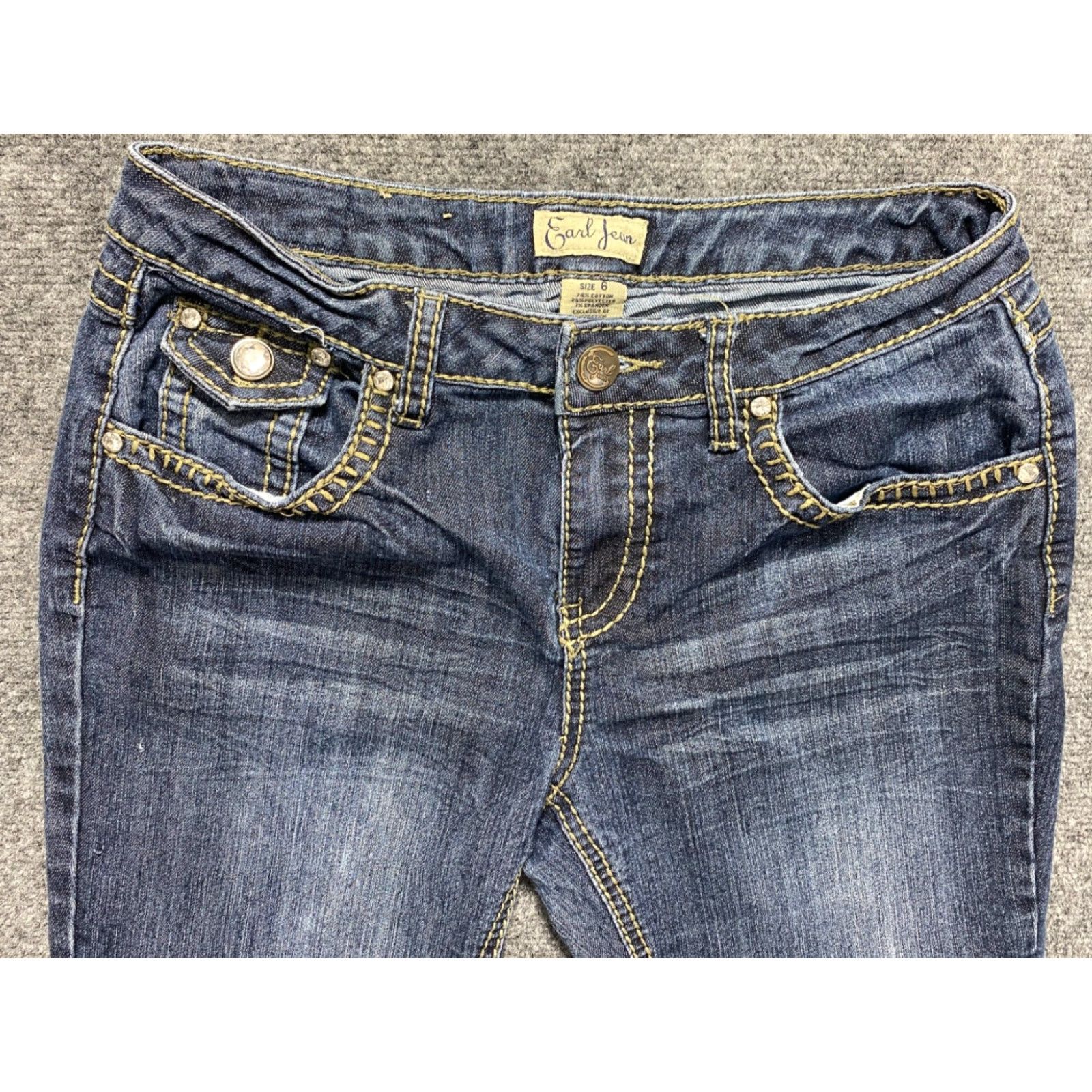 Vintage Earl Jeans Womens Jeans 6 Blue Denim Rhinestone Pocket Flap 5-Pocket Bootcut Regular Size 28" / US 6 / IT 42 - 3 Thumbnail