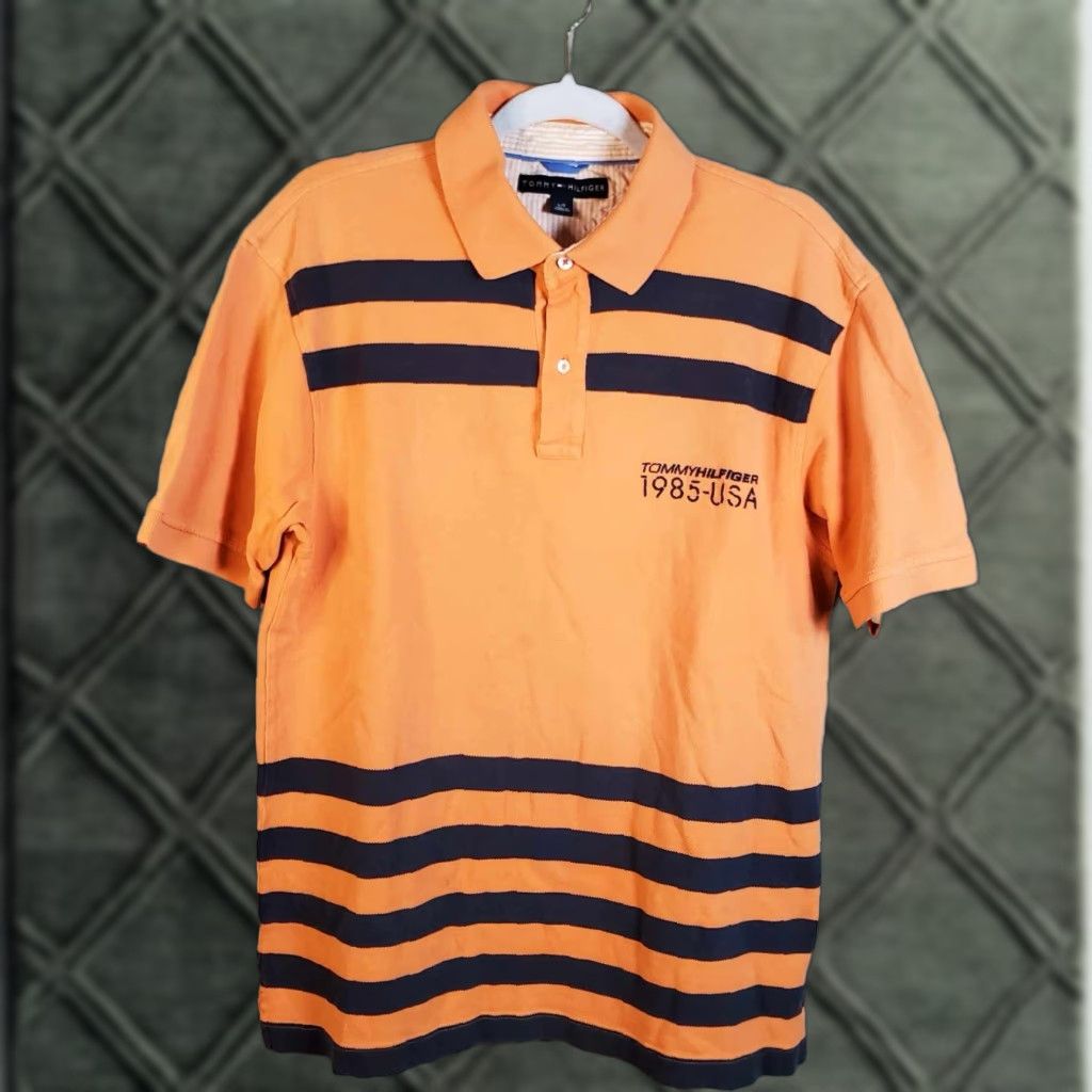 Tommy Hilfiger VINTAGE Tommy Hilfiger Polo Shirt Mens Large Orange 90s Short Sleeve Rugby Polo Shirt Mens Orange L Size US L / EU 52-54 / 3 - 1 Thumbnail