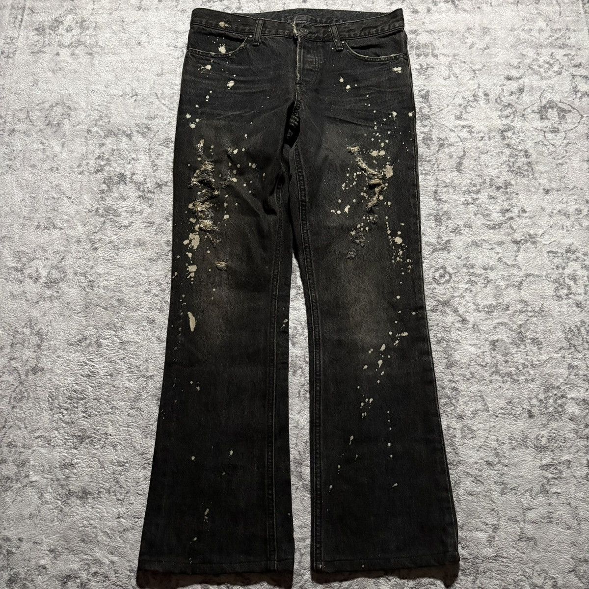 Shellac Shellac Bleached & Distressed Bootcut Black Jeans | Size 48 Size US 30 / EU 46 - 1 Thumbnail