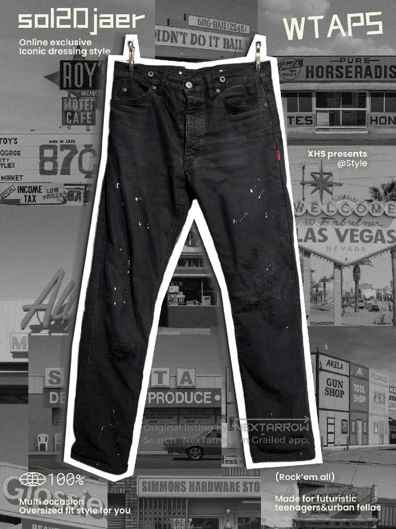 Wtaps Wtaps size M Damaged patch ink-wash cloth pants Size US 39 - 1 Thumbnail