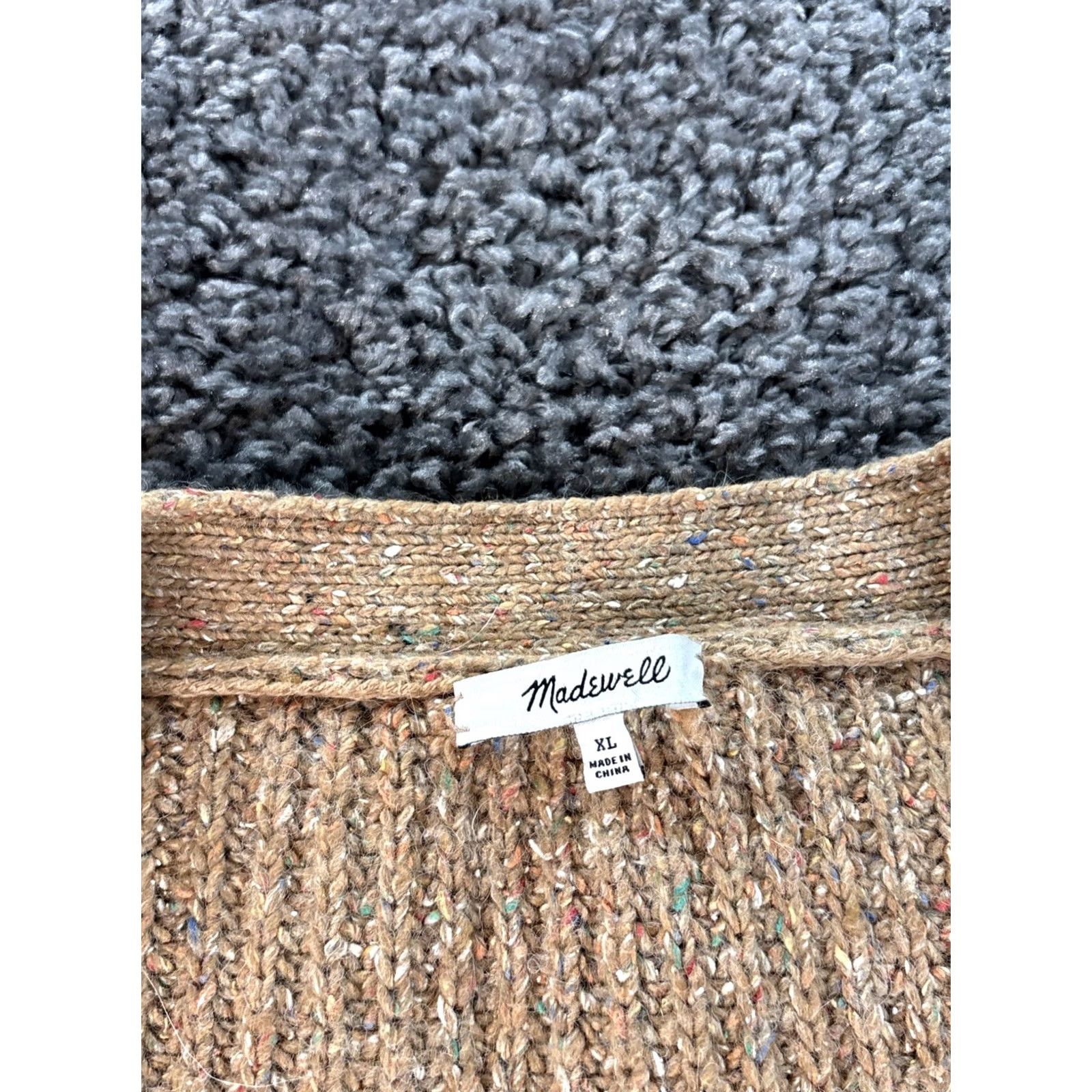 Madewell Madewell Cardigan Sweater Womens XL Beige Chunky Knit Wool Vneck Speckled Button Pockets Size XL / US 12-14 / IT 48-50 - 4 Thumbnail