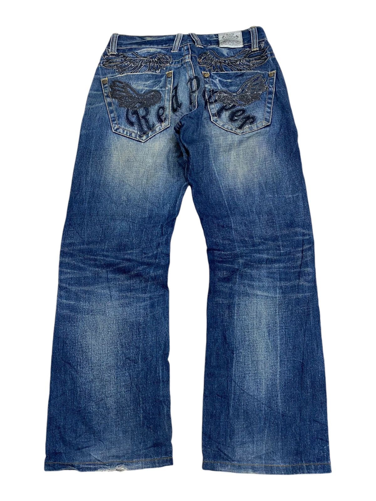 GOSTAR DE FUGA × Japanese Brand Flare Red Pepper Japan Denim Embroidery Mud Washed Distress Size US 32 / EU 48 - 2 Thumbnail