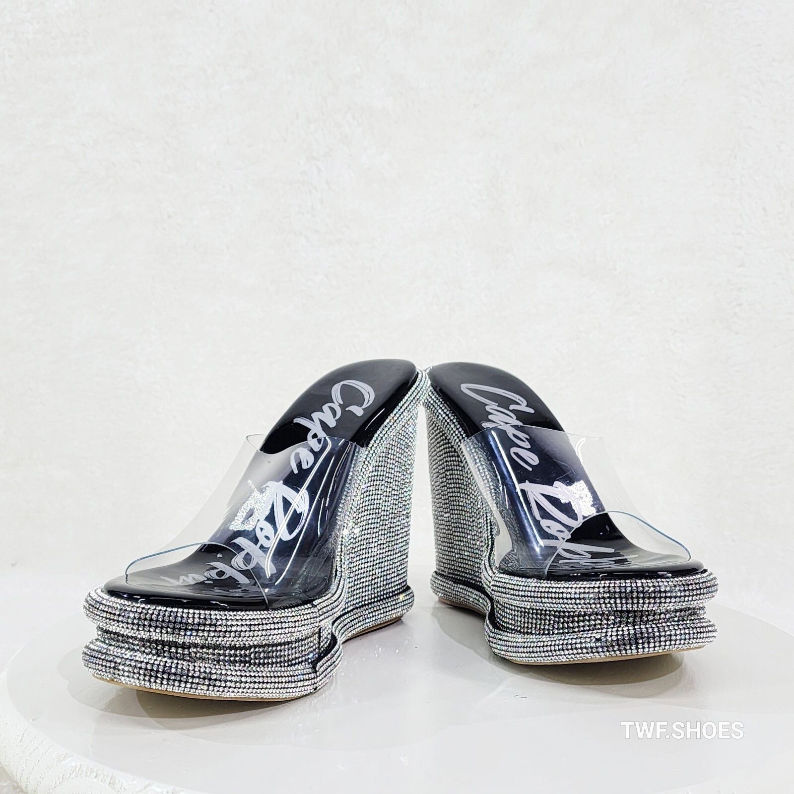 Other Zesty Black Silver Rhinestone Platform Wedge Heel Slip On Sa Size US 11 / IT 41 - 6 Thumbnail