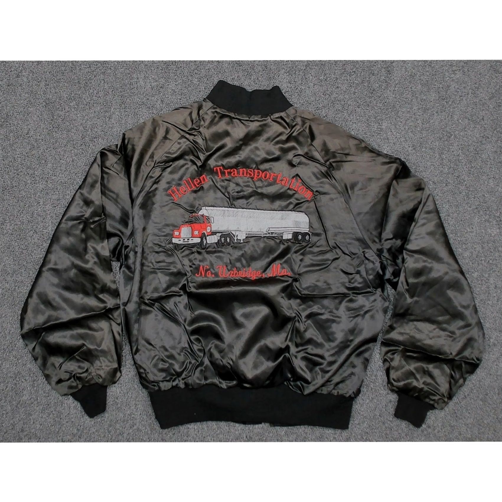 Vintage 70s King Louie Satin Bomber Jacket L Black Mack Truck Hellen Transportation Size US L / EU 52-54 / 3 - 4 Thumbnail