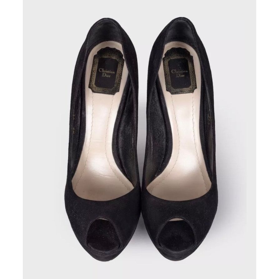 Dior Christian Dior Black Suede Open Toe Pumps Sz.39.5 Size US 8.5 / IT 38.5 - 2 Thumbnail