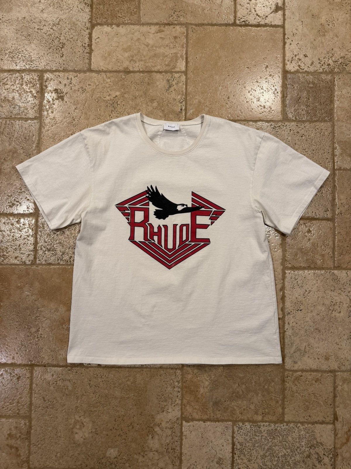 Rhude Rhude Rhanger Rossa Re Eagle Logo Vintage White T-Shirt Size US XL / EU 56 / 4 - 3 Thumbnail