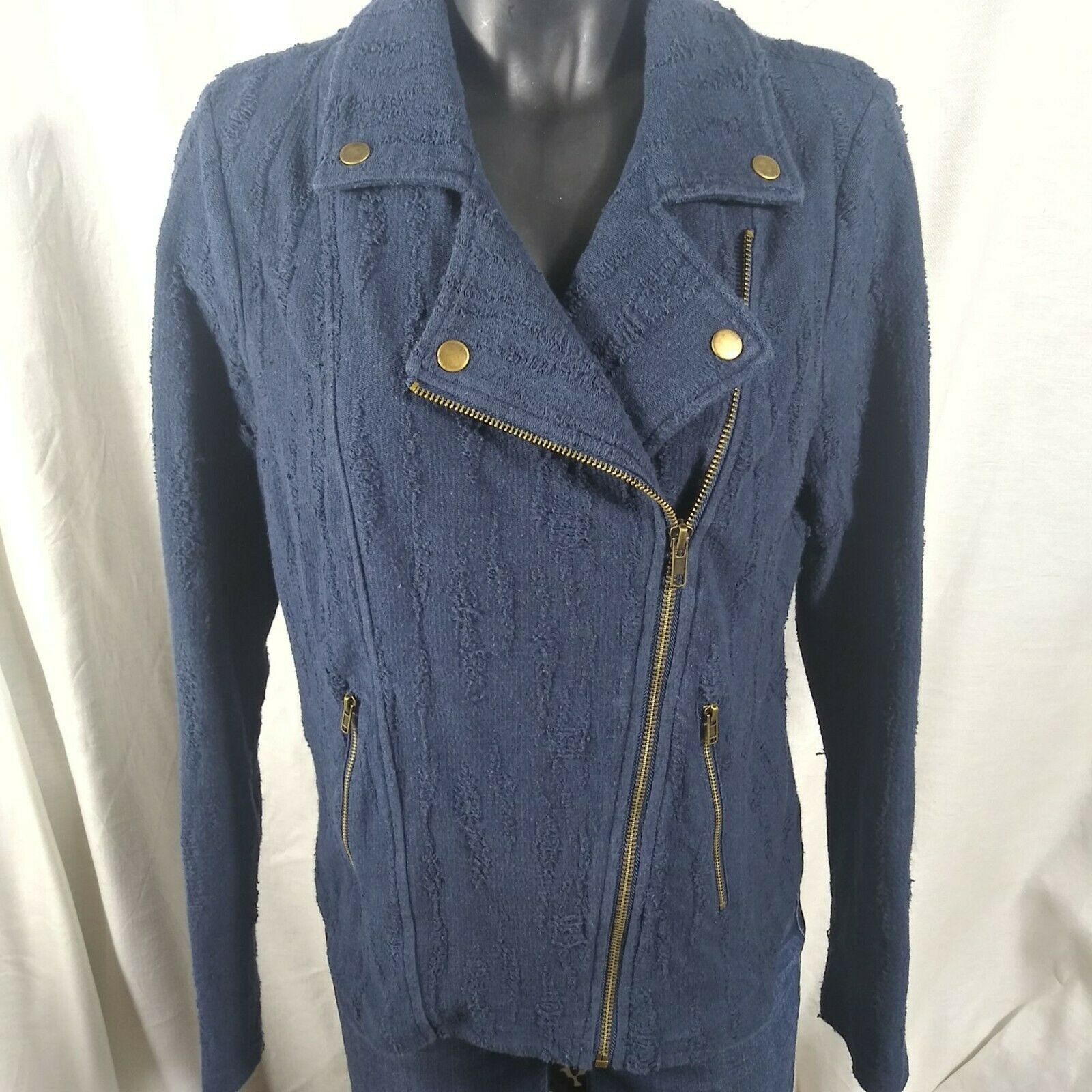 The Unbranded Brand Skies Are Blue Jacket Women's M - Distressed Moto Navy Blue Size M / US 6-8 / IT 42-44 - 2 Thumbnail