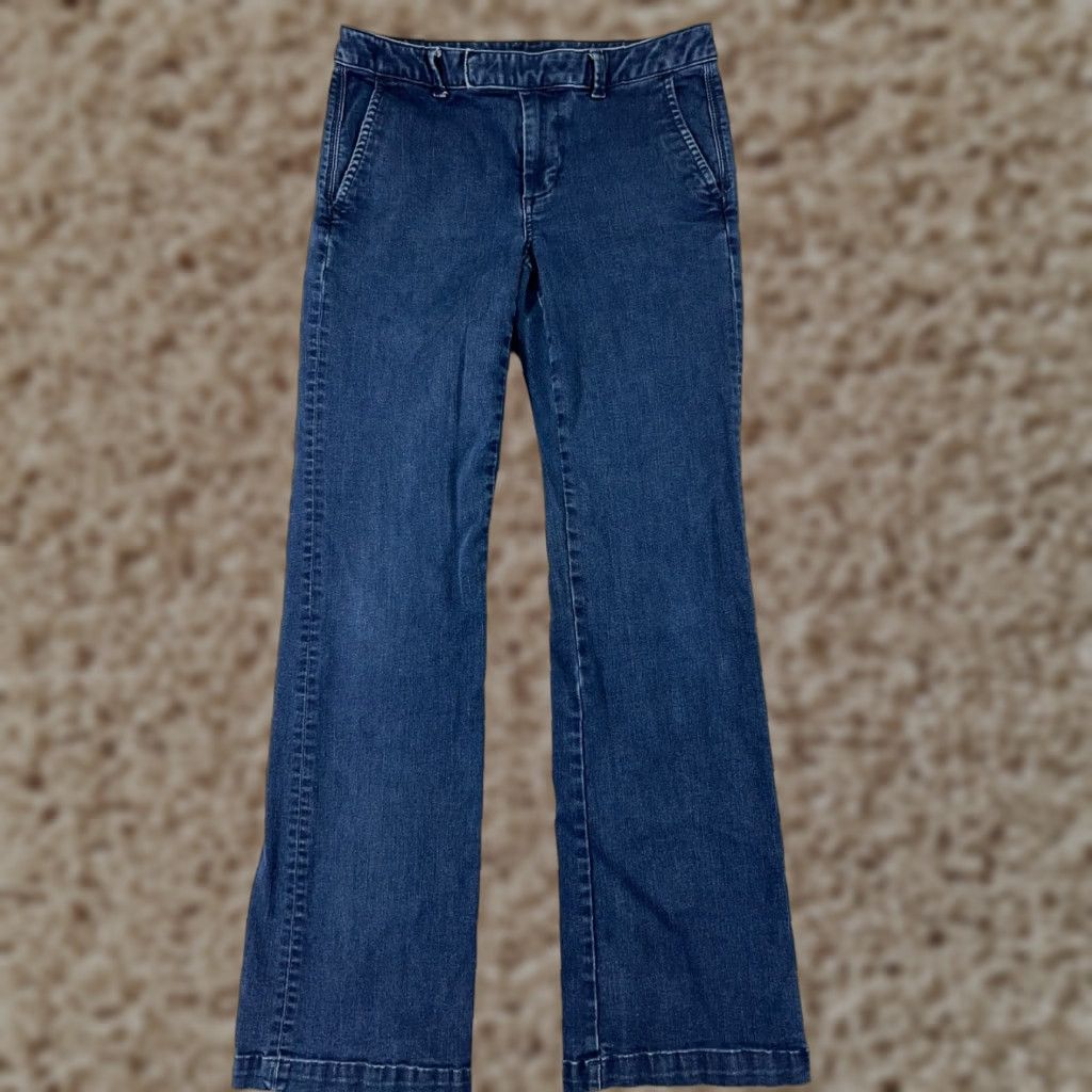 Vintage Pants Womens Jeans Blue Denim Stretch Low Rise 27x31 28 5-Pocket Design Flared Cotton Blend Regular 31 Inseam Size 28" / US 6 / IT 42 - 1 Thumbnail