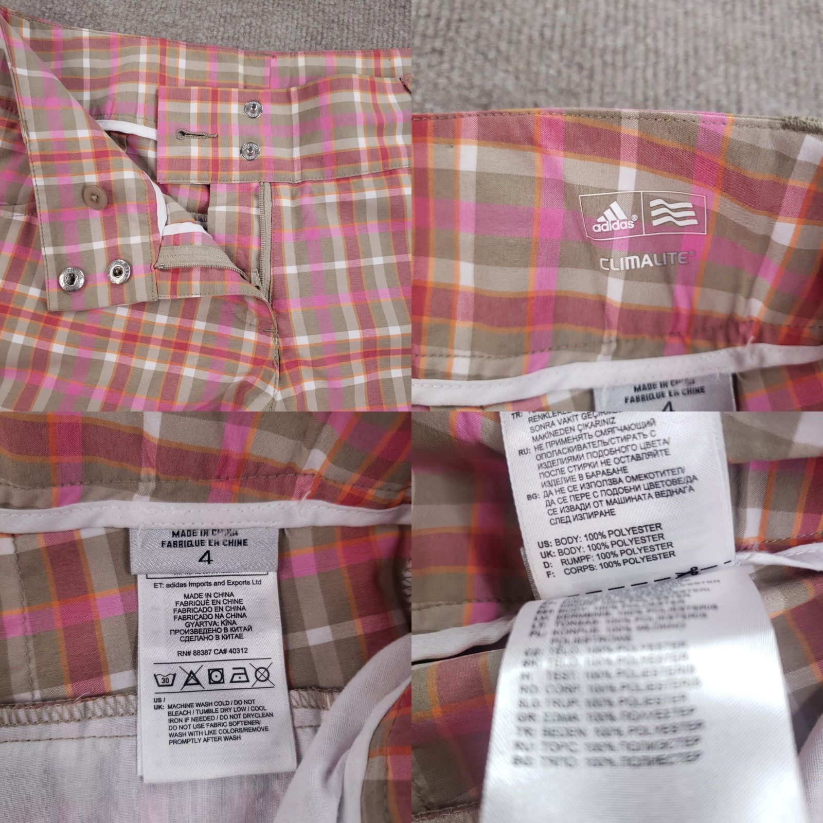 Adidas Adidas Women's Bermuda Shorts Pink Beige Plaid Size 4 Regular Lightweight Size 27" / US 4 / IT 40 - 8 Thumbnail