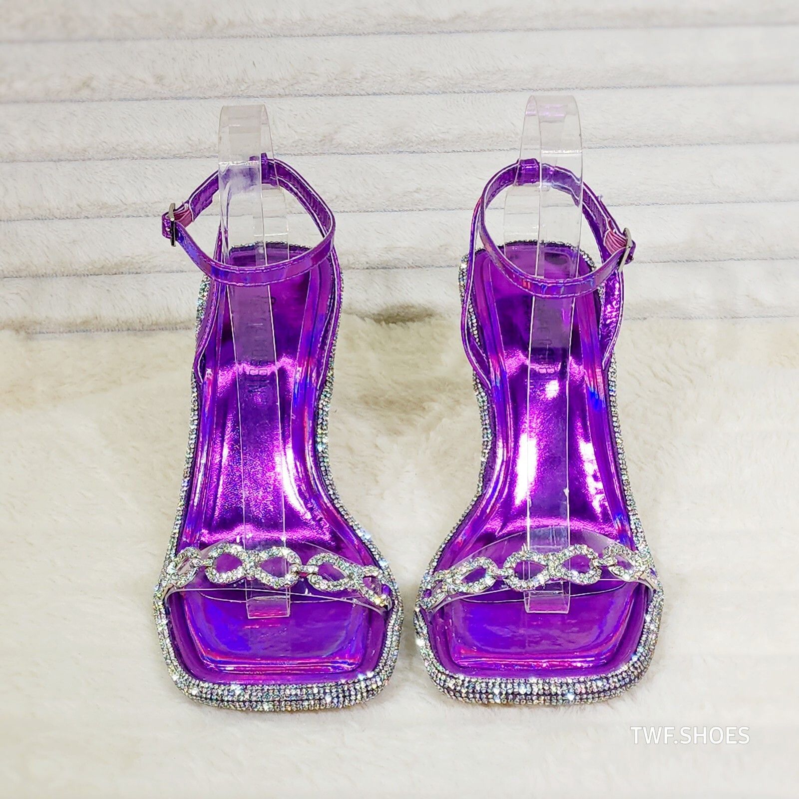 Other Mini .5" Rhinestone Platform Purple Hologram Upper Wrap Stra Size US 6.5 / IT 36.5 - 4 Thumbnail