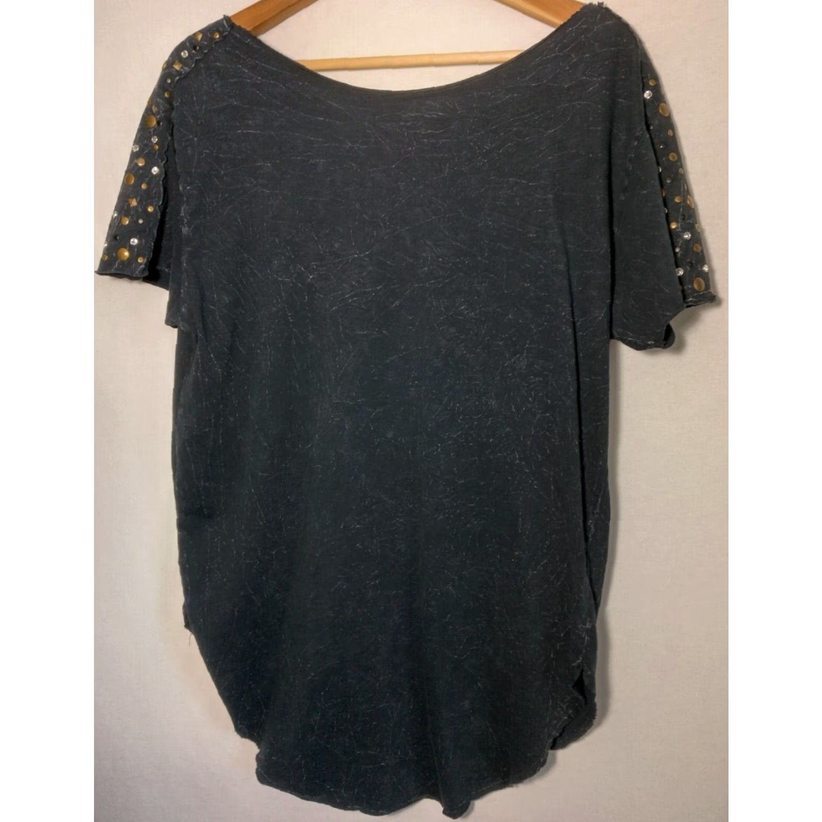 Affliction VINTAGE Affliction Women’s T-Shirt Casual Short Sleeve Round Neck 100% Cotton Black Acid Wash Studded Distressed Metal Style Size L / US 10 / IT 46 - 3 Thumbnail