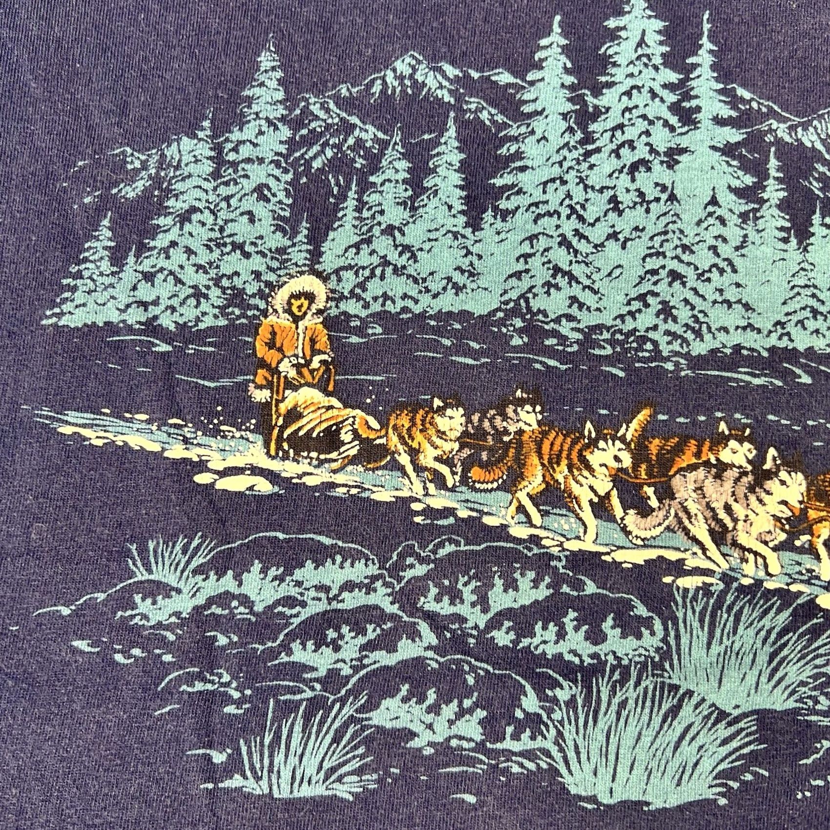 Hanes VINTAGE Hanes 2XL Graphic Tee Shirt Husky Sledding Alaska 90s Winter Dogs Blue Mens/Womens Size US XXL / EU 58 / 5 - 7 Thumbnail