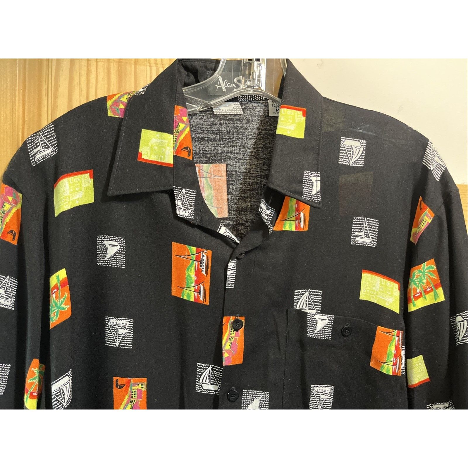 Other Alan Stewart Shirt Men’s M Black Hawaiian Rayon Button Adult Size US M / EU 48-50 / 2 - 6 Thumbnail