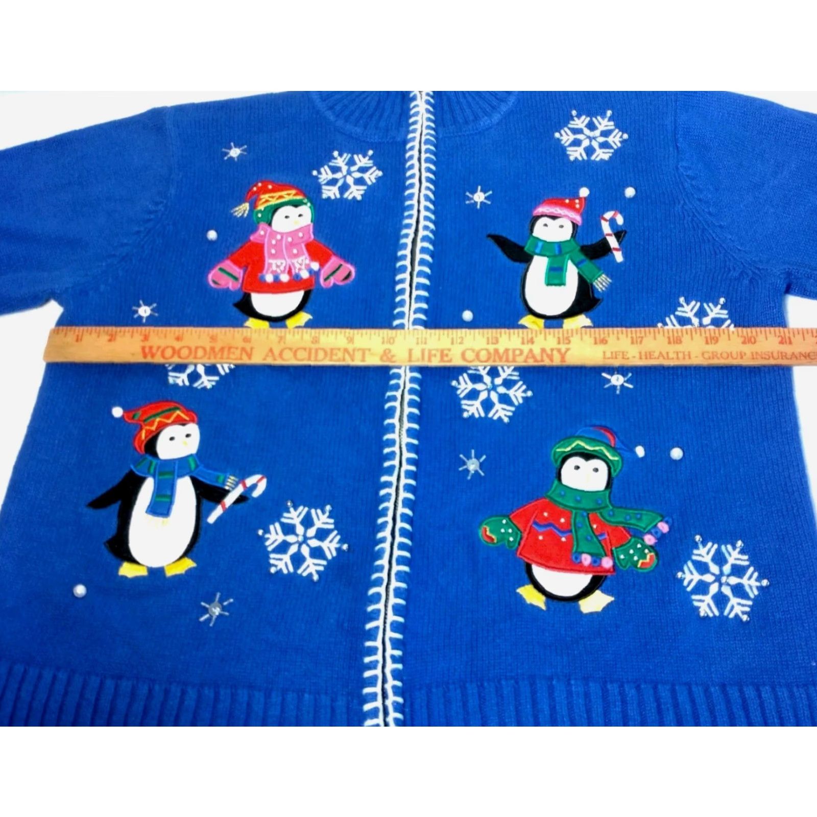 Vintage VINTAGE Crystal Kobe Cardigan Sweater Women's Winter Penguin Beaded Blue Large Christmas Holiday Knit Size L / US 10 / IT 46 - 3 Thumbnail