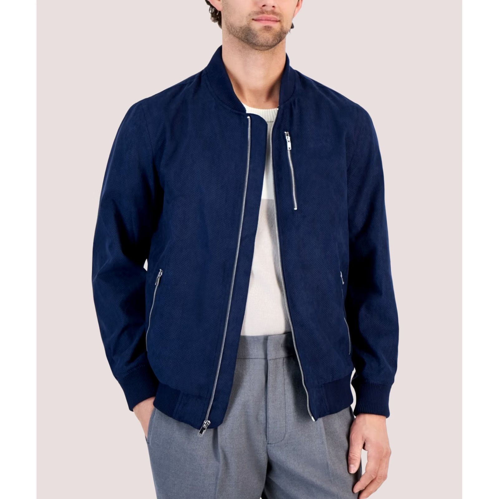 Alfani Alfani Mens Perforated Bomber Jacket navy XL Size US XL / EU 56 / 4 - 1 Thumbnail