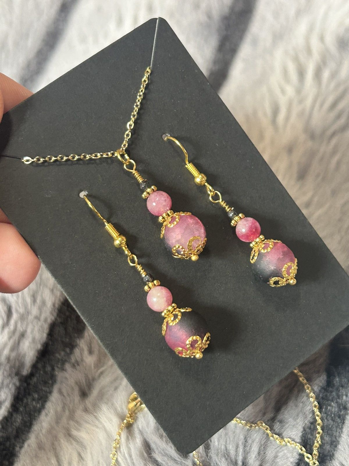 Handmade Handcrafted ombré crackle glass tourmaline necklace set Size ONE SIZE - 1 Thumbnail