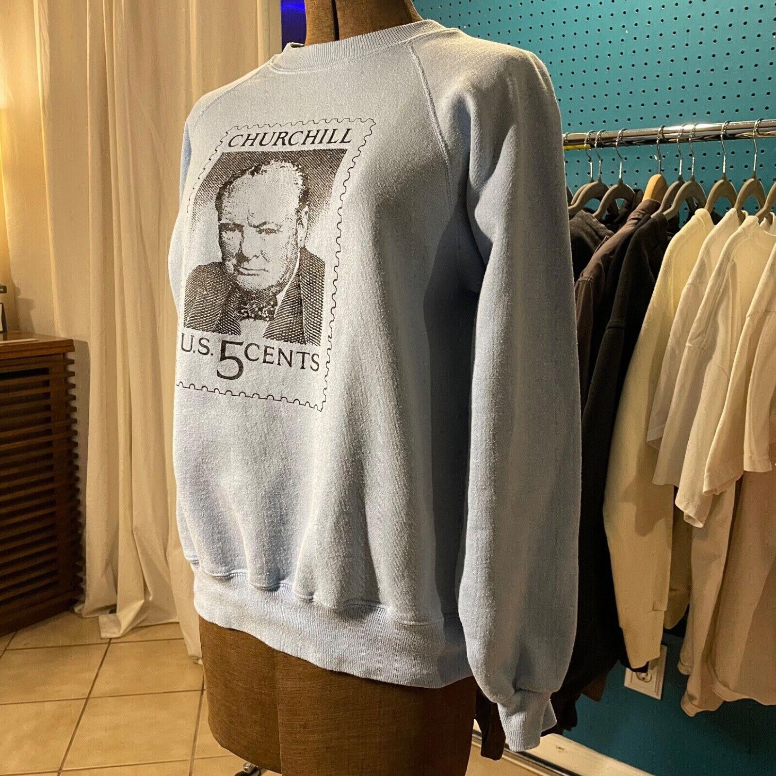 Hanes × Vintage Blue Churchill Stamp Sweatshirt Grandpacore Grandmacore USA Size US L / EU 52-54 / 3 - 2 Thumbnail
