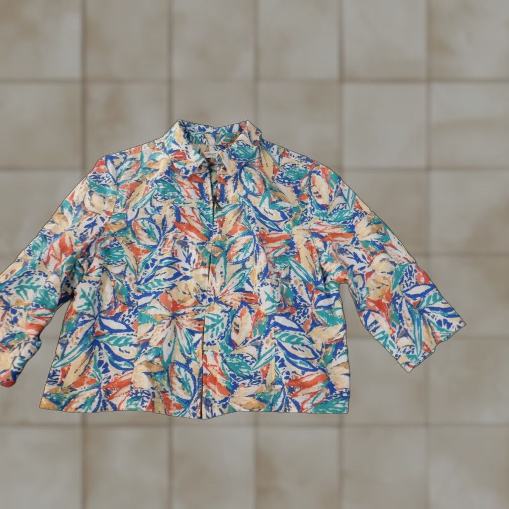 Coldwater Creek Coldwater Creek Jacket Woman Petite Large Blue Floral Zip Linen Rayon Embroidered Linen Lining Casual 2020s Womens Jacket Size L / US 10 / IT 46 - 1 Thumbnail