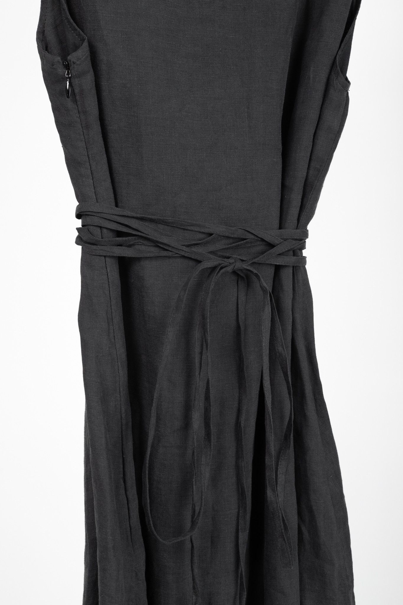 Sarah Pacini Sarah Pacini Grey Linen Tie-Waist Sleeveless Midi Dress Size M / US 6-8 / IT 42-44 - 7 Thumbnail