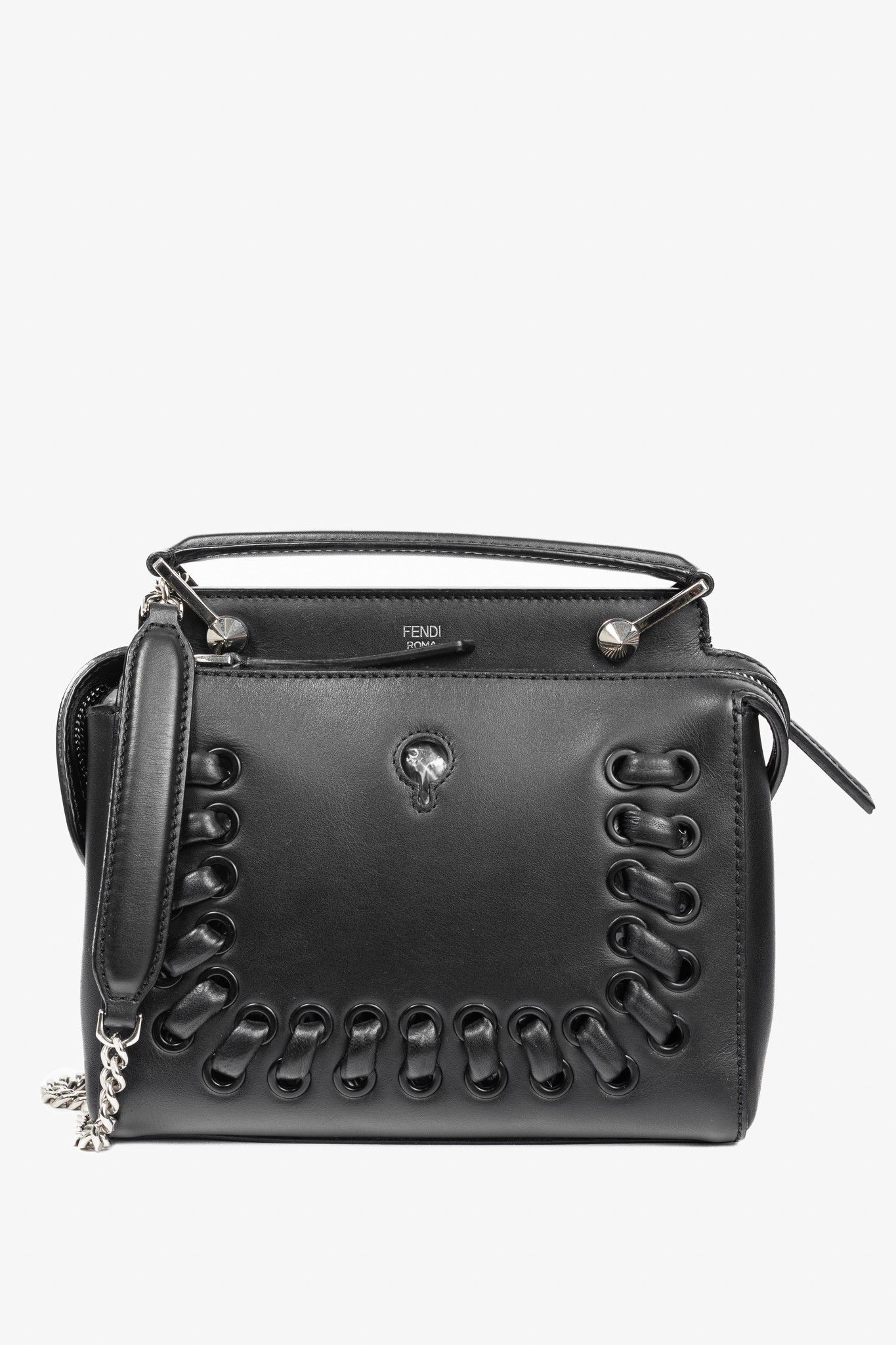 Fendi Fendi Dotcom Whipstitch Black Leather Satchel Size ONE SIZE - 1 Thumbnail