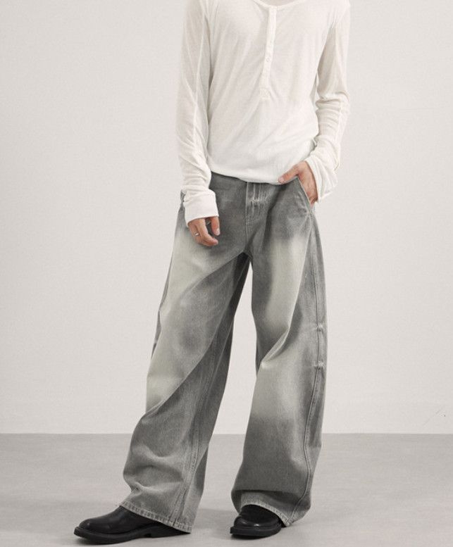 Retro tie-dye high-street trendy loose wide-leg curved jeans