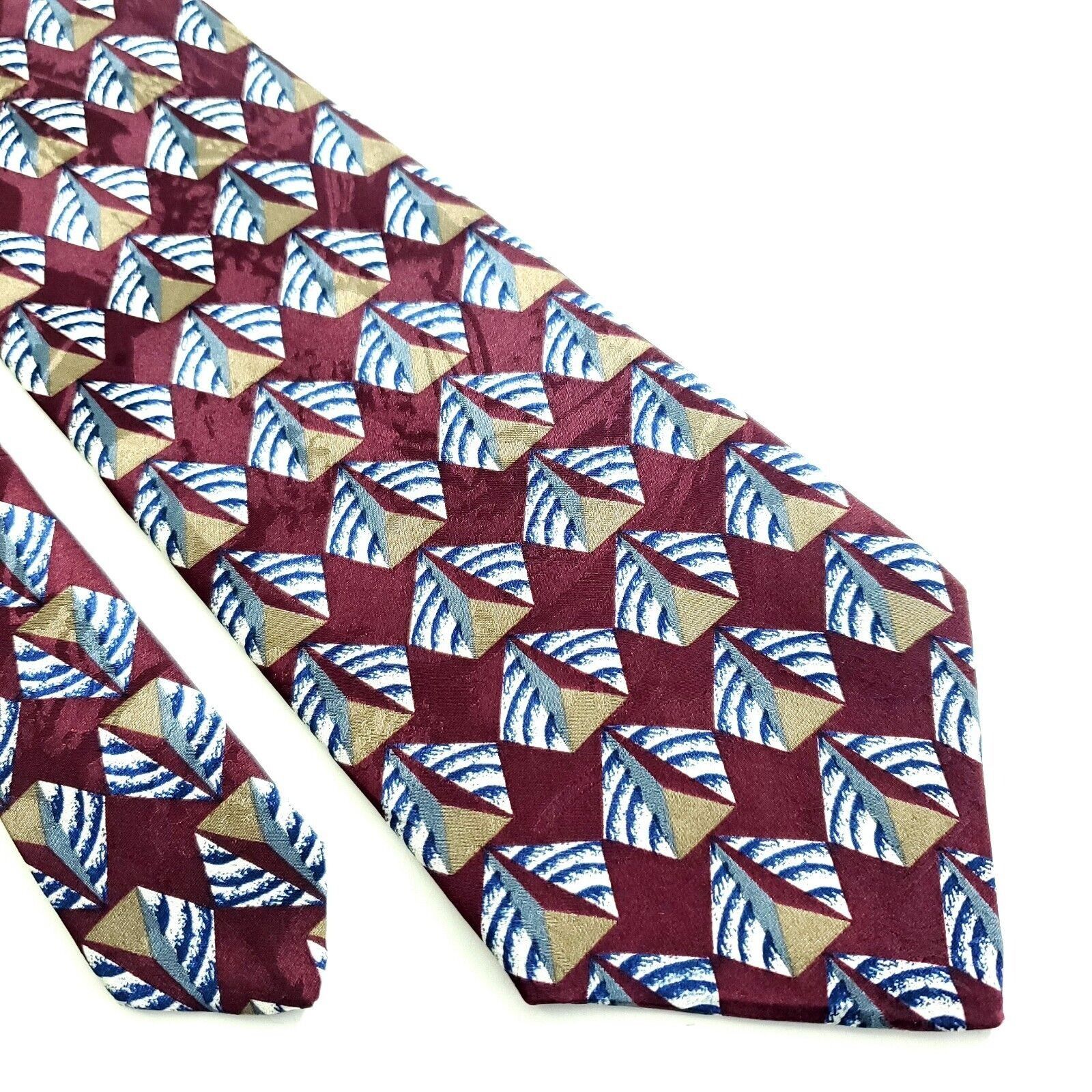 Designer Viaggio Red Tan Geometric Jacquard Print Short Silk Tie Size ONE SIZE - 1 Thumbnail