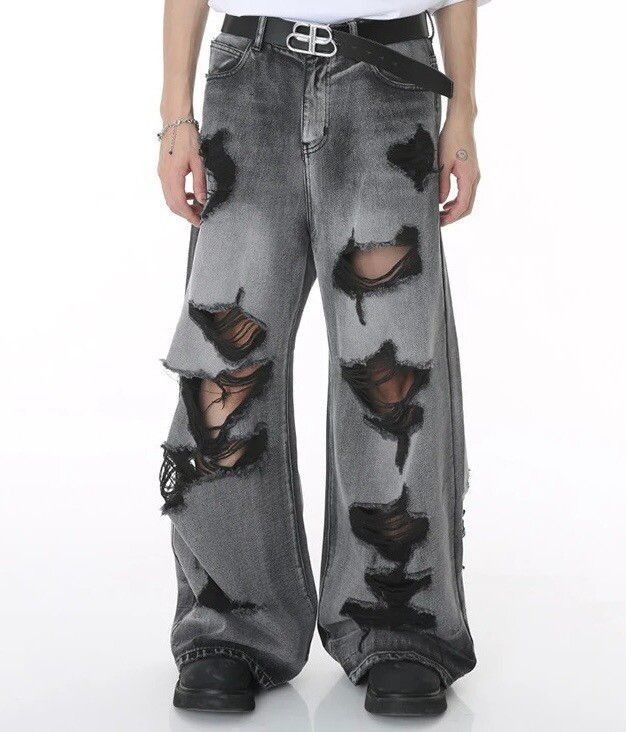 image of Distressed Denim x Jean Worn Out Wide Leg Denim in Grey, Men's (Size 29)