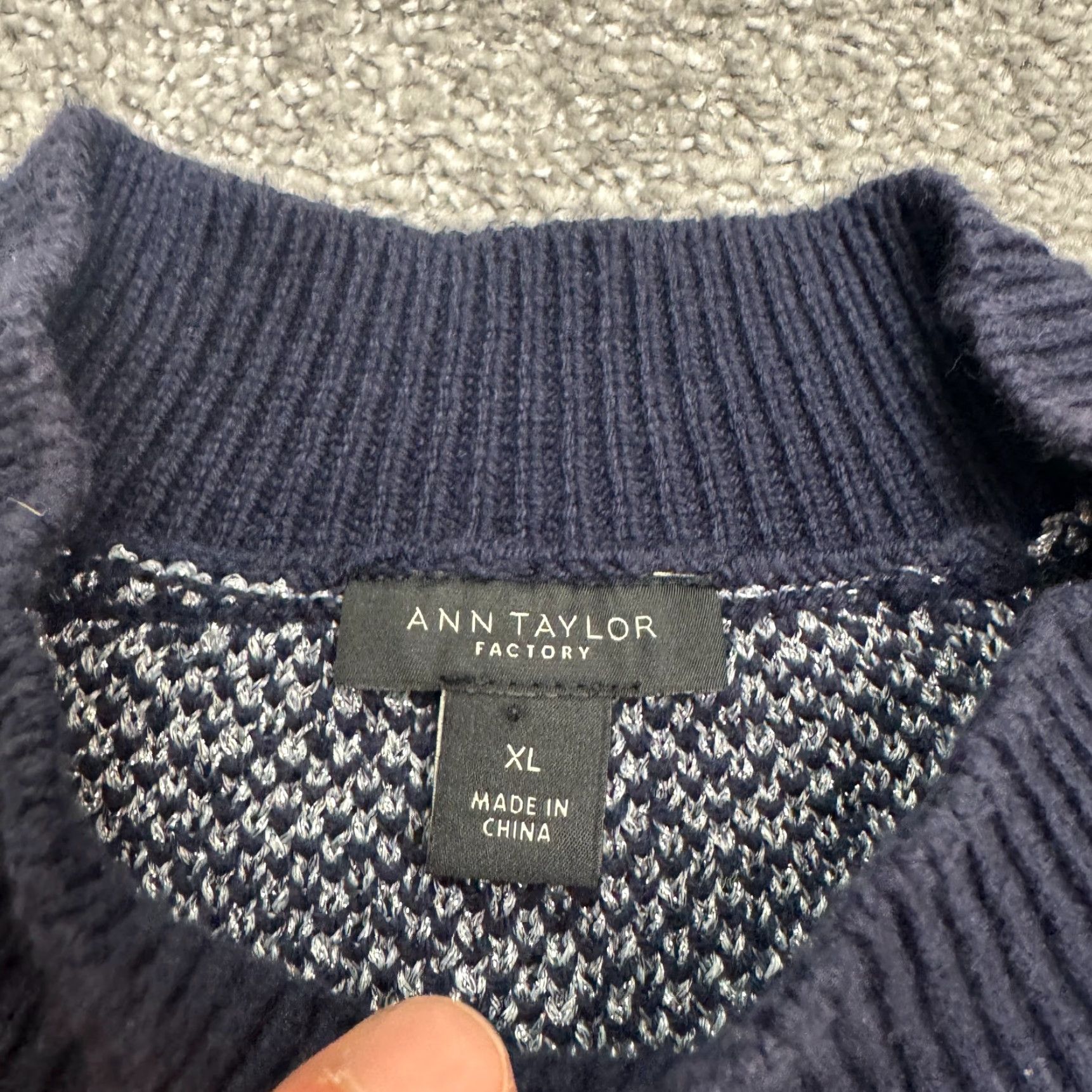 Ann Taylor Ann Taylor Sweater Womens XL Navy Silver Fair Isle Metallic Pullover Knit Autumn Winter Womens Size XL / US 12-14 / IT 48-50 - 6 Thumbnail