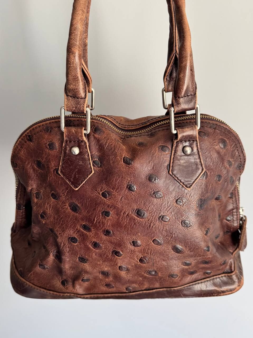Vintage Vintage Leather Handbag Ostrich Embossed Brown Shoulder Bag Size ONE SIZE - 5 Thumbnail