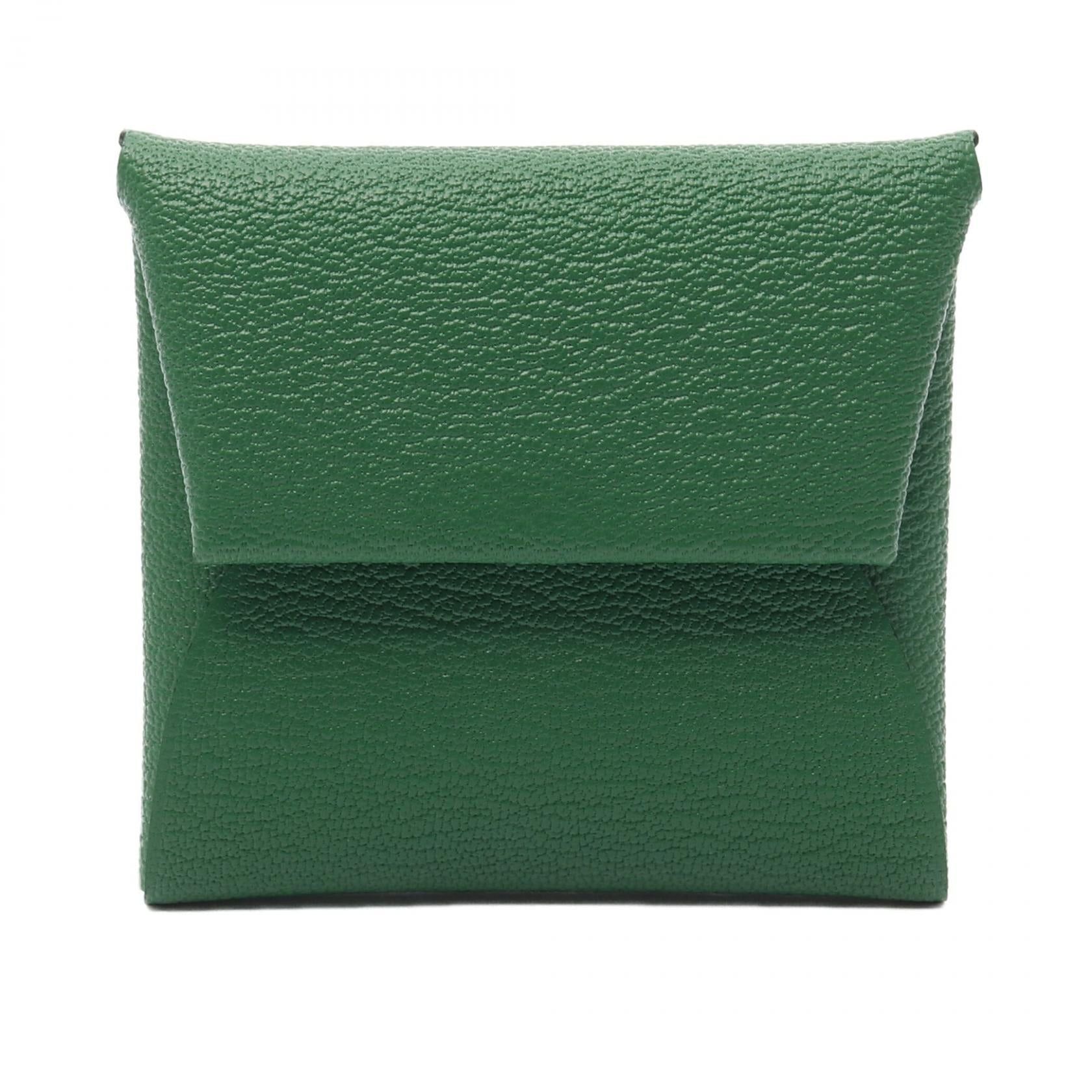 Hermes Hermes Bastia Verso Bamboo Rose Darling Coin Purse Chevre Green Silver Hardware Double Engraved Size ONE SIZE - 1 Thumbnail
