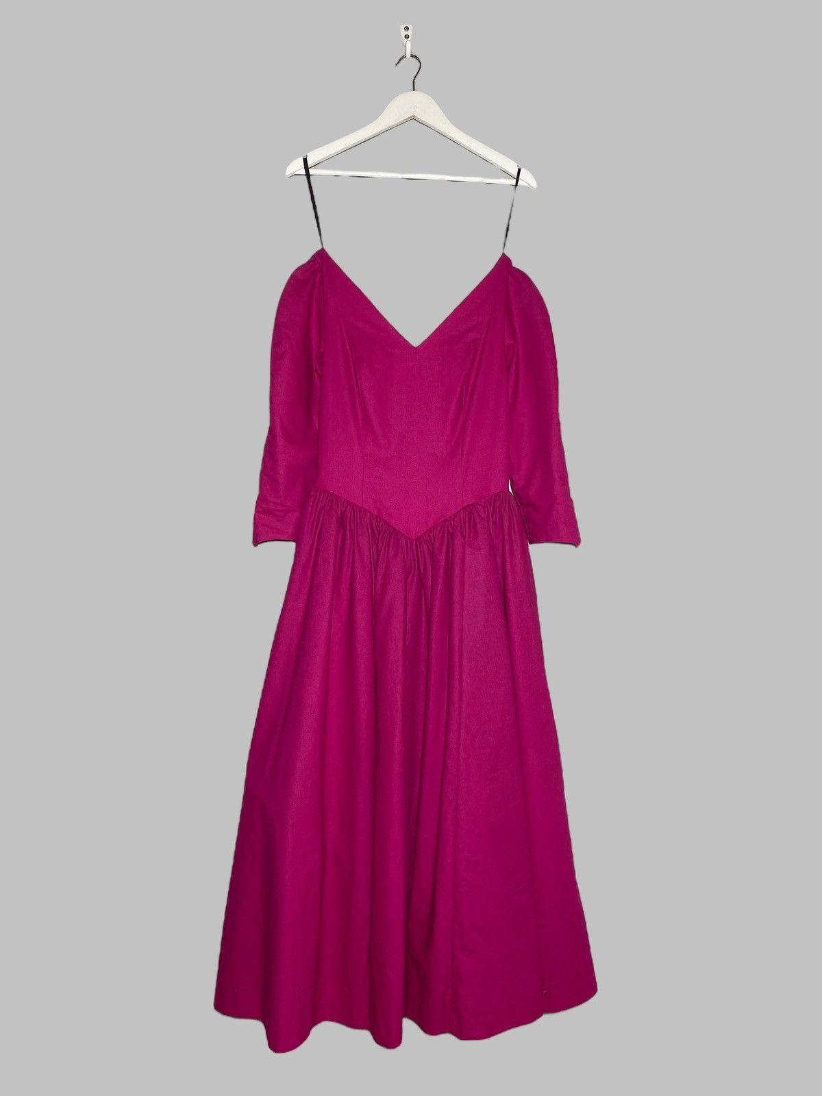 Laura Ashley Vintage 70s 80s Laura Ashley Deep Pink Puff Sleeve Dress Size M / US 6-8 / IT 42-44 - 2 Thumbnail