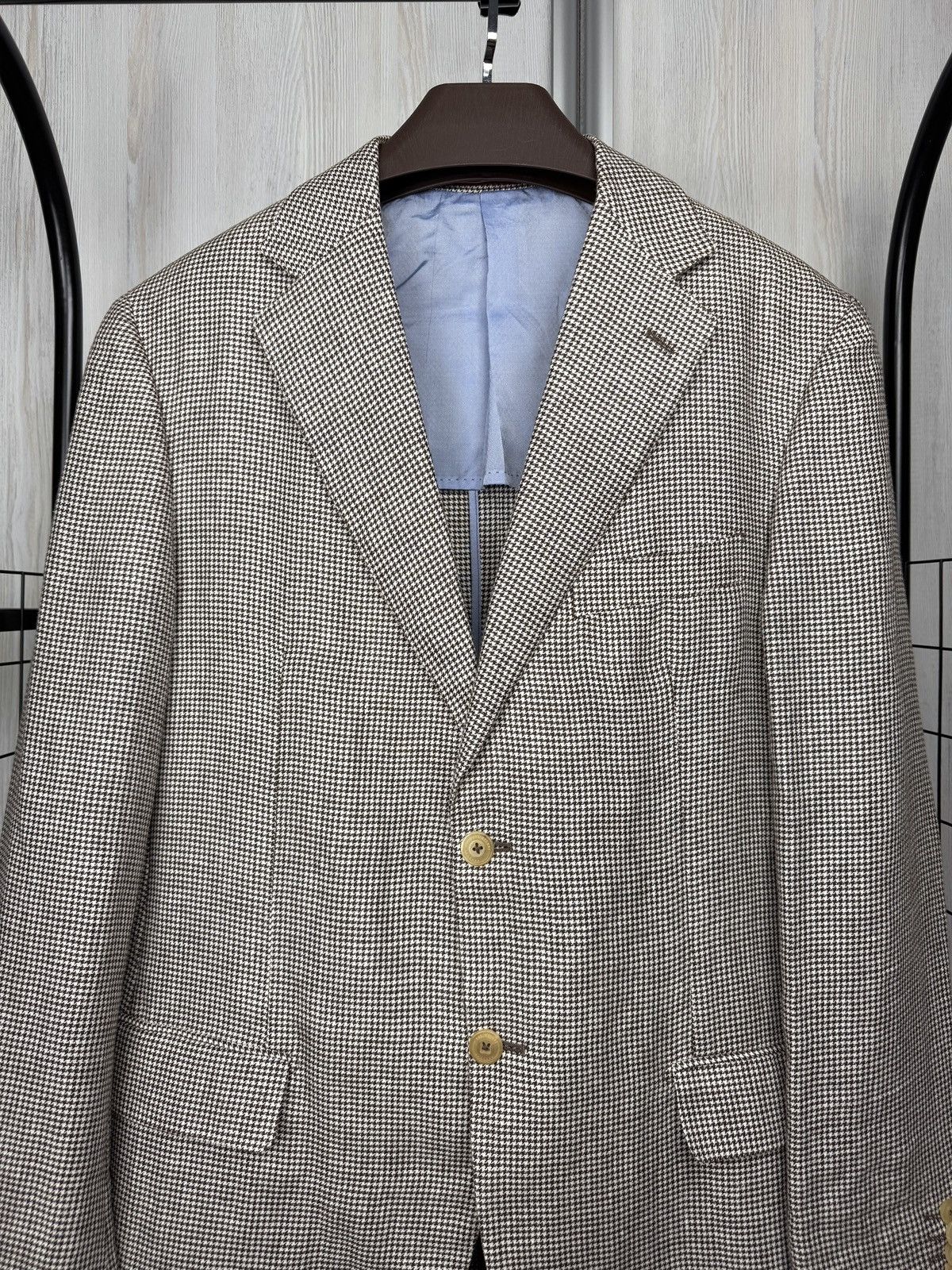 Pal Zileri Pal Zileri Concept Hemp Linen houndstooth unlined blazer 56 Size 46R - 3 Thumbnail