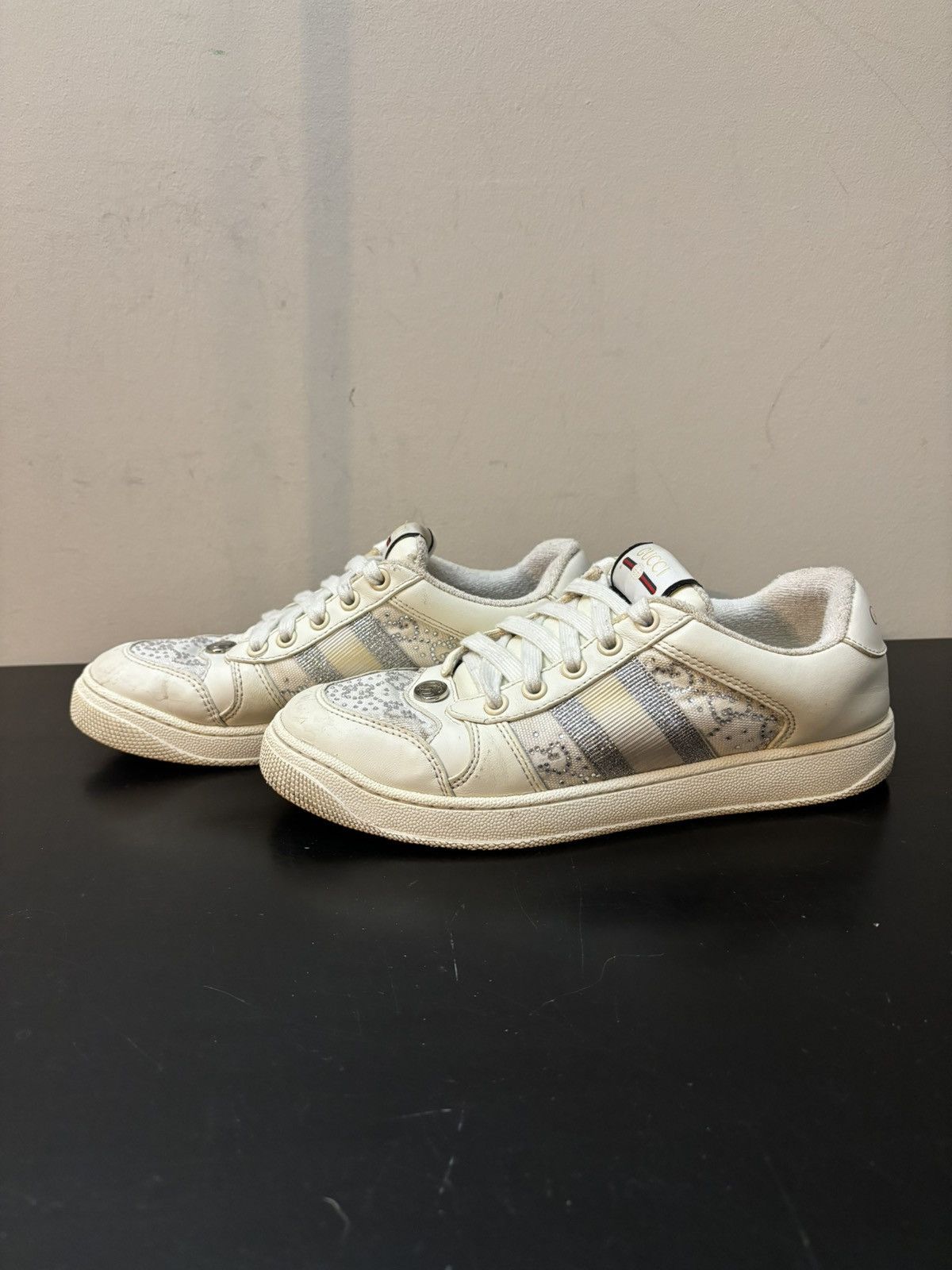 Gucci GG Monogram Screener Sneakers Silver White