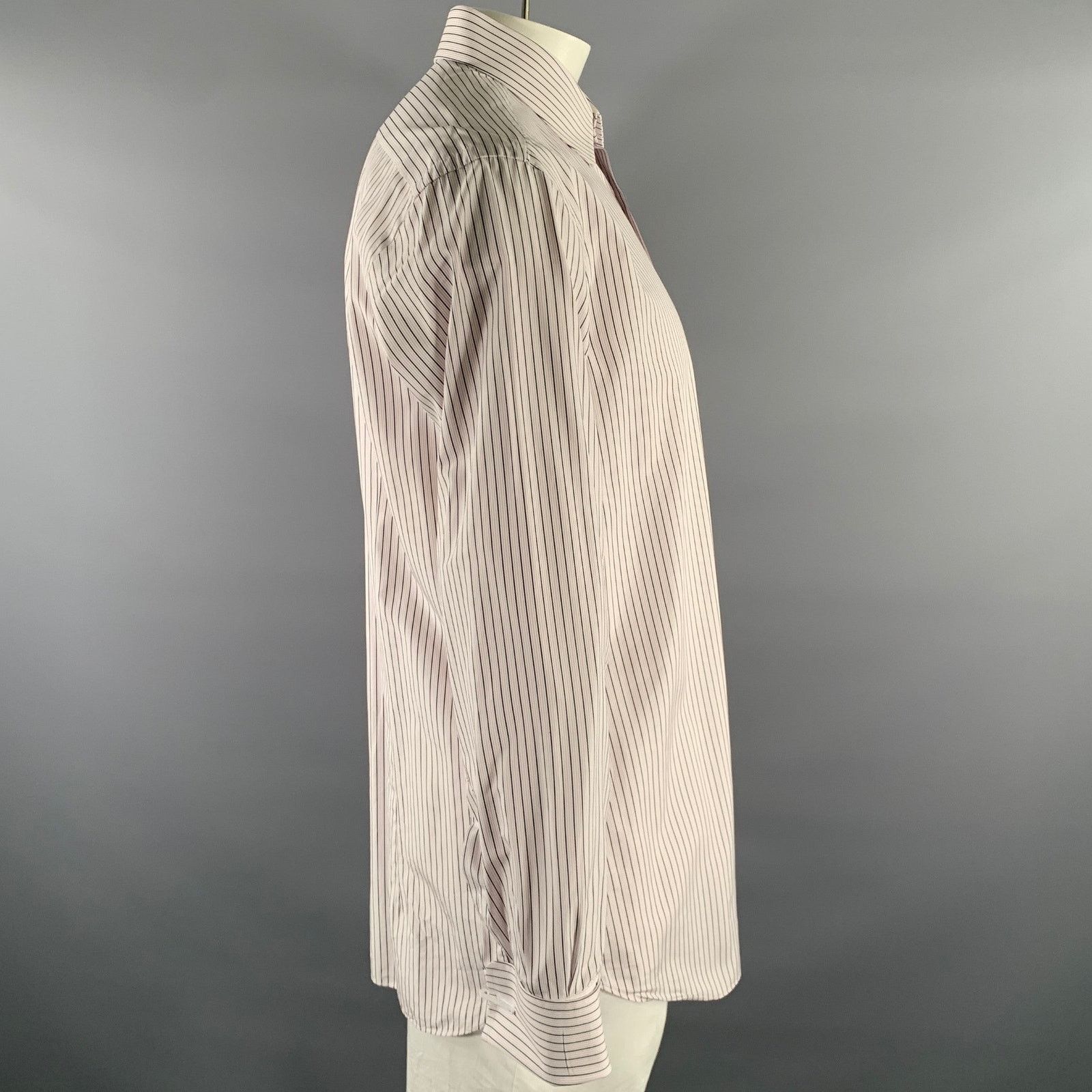 Brioni BRIONI XL White Brown Pink Stripe Cotton French Cuff Shirt Size US XL / EU 56 / 4 - 3 Thumbnail