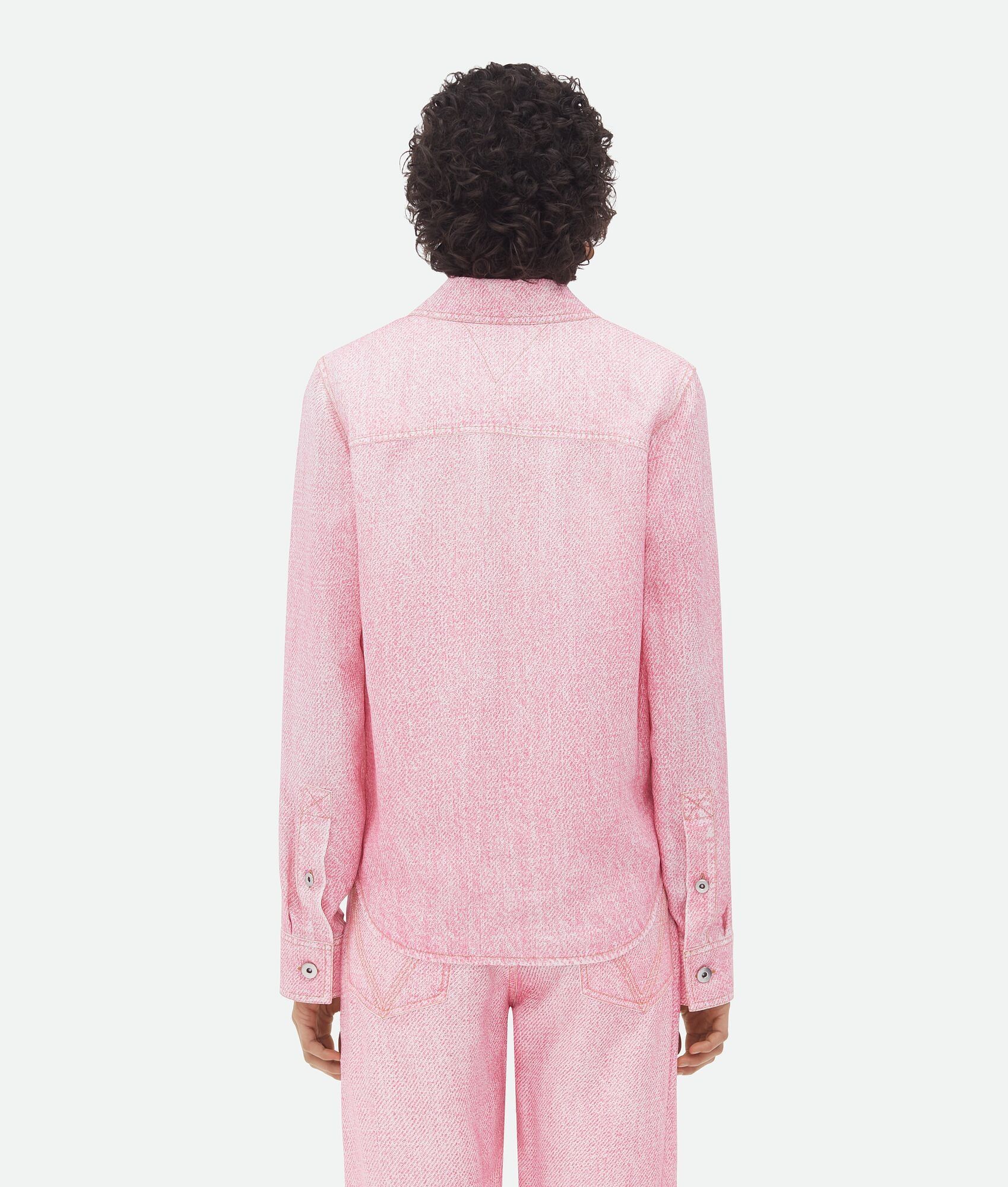 Bottega Veneta o1n1vont1225 Printed Denim Viscose Shirt in Pink Size M / US 6-8 / IT 42-44 - 3 Thumbnail