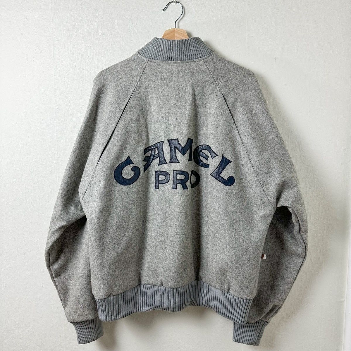 Image of Vintage Camel Gt Team Issued Racing Wool Bomber Jacket in Grey, Men's (Size XL)