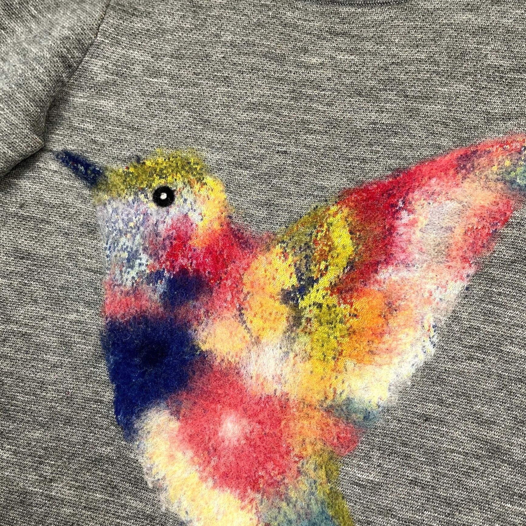 Anthropologie VINTAGE Anthropologie Starla Hoffman Sweater Womens M Gray Felted Wool Hummingbird Artsy Size M / US 6-8 / IT 42-44 - 3 Thumbnail
