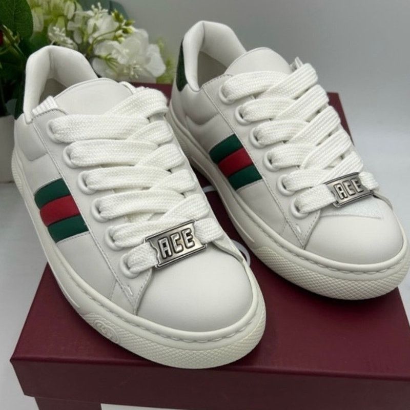 Gucci Women's Gucci leather web stripe ace sneakers size 38.5 Size US 8.5 / IT 38.5 - 1 Thumbnail